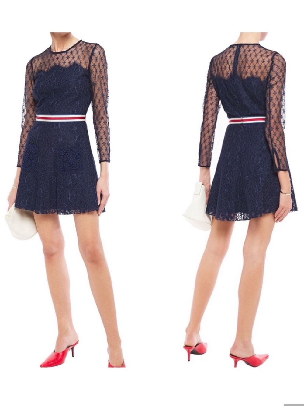 Sandro Alicia Marine Blue Lace Dress size FR 36/US 4